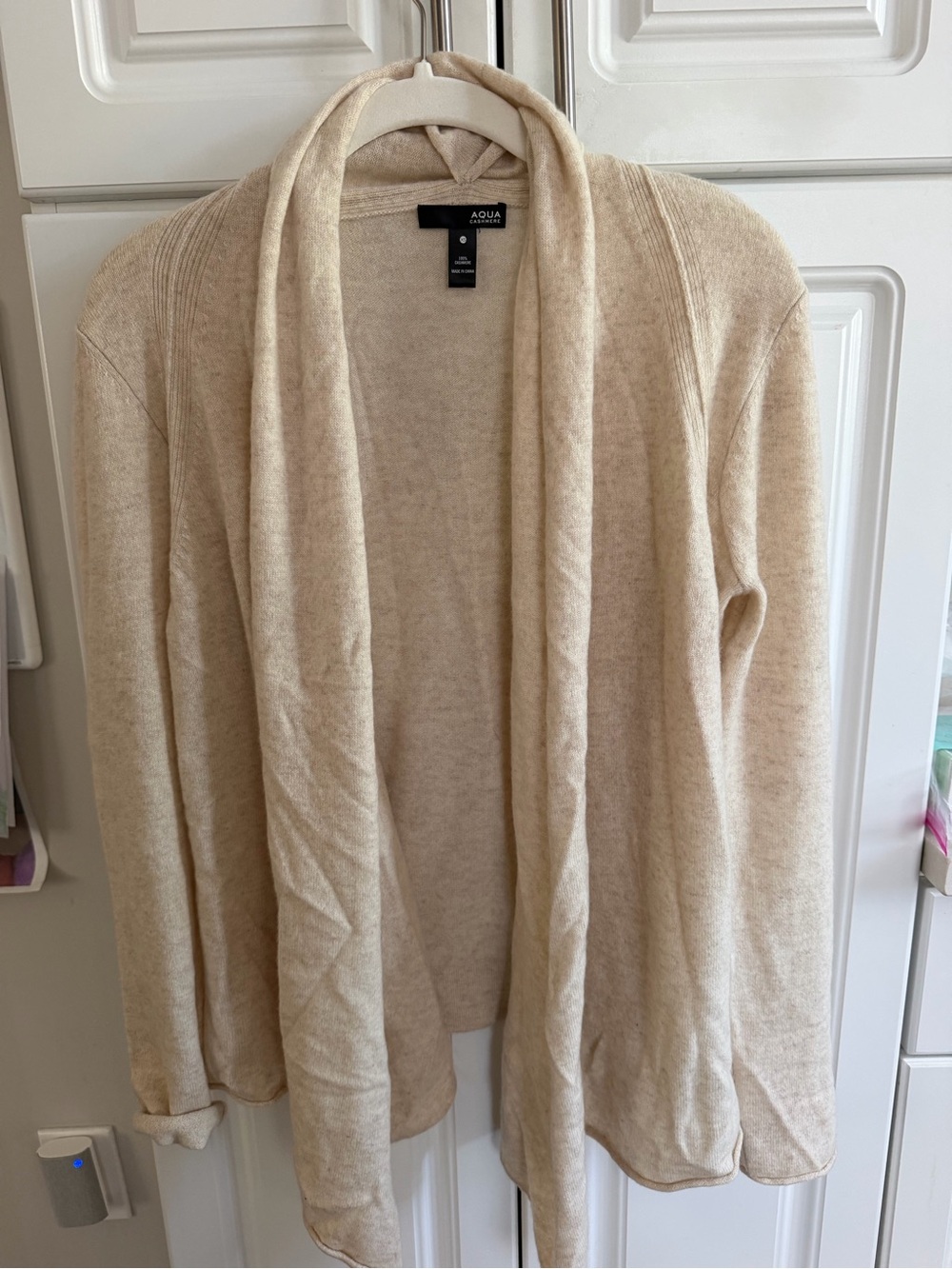 Aqua Lightweight Cream Open-Front Draped Cardigan